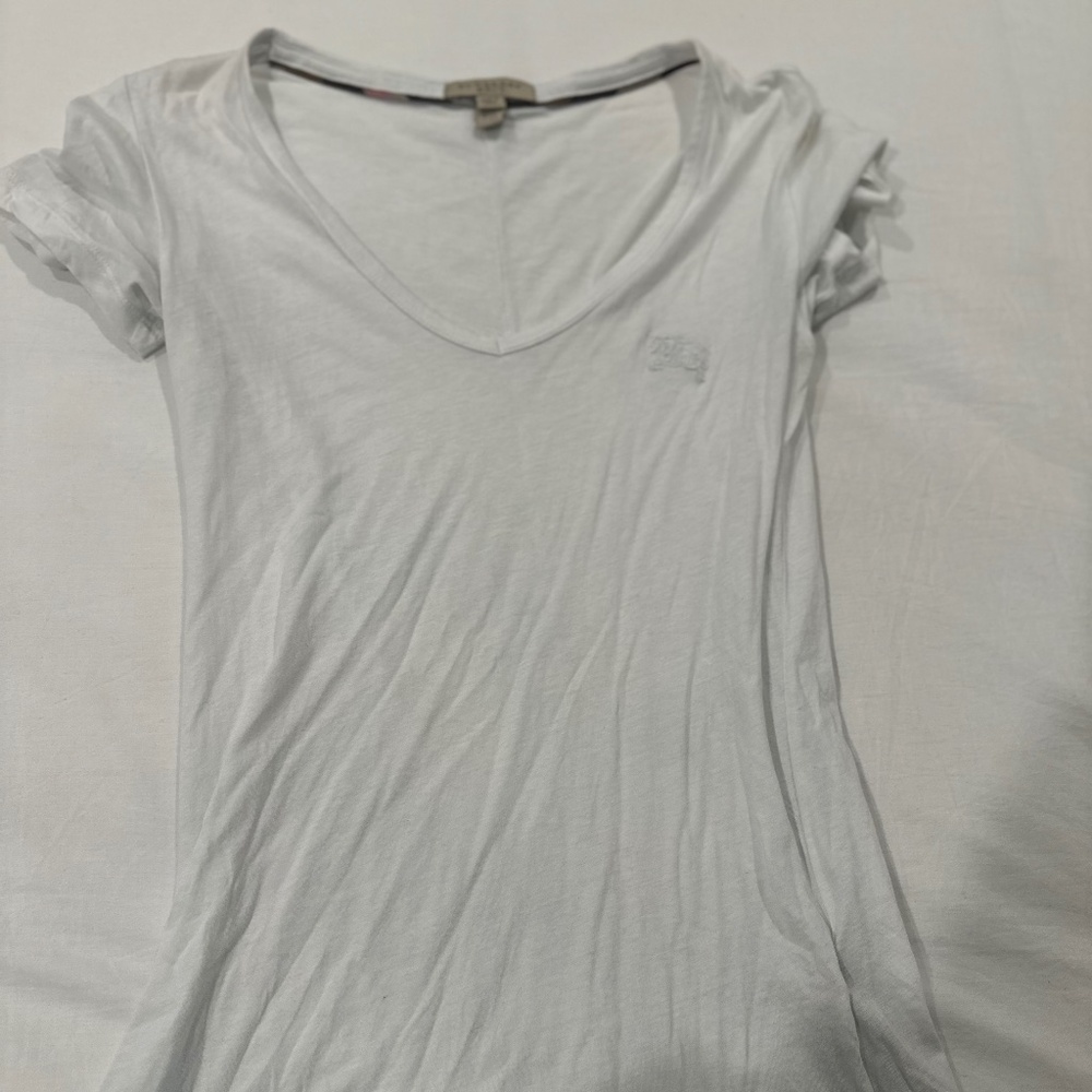 Burberry Women's White Short Sleeve Logo Embroidered T-Shirt